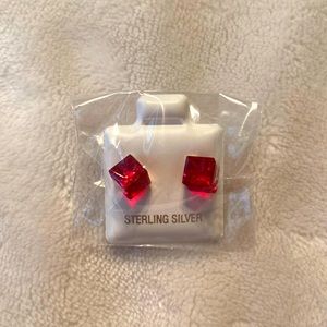 Sterling silver red cube earrings